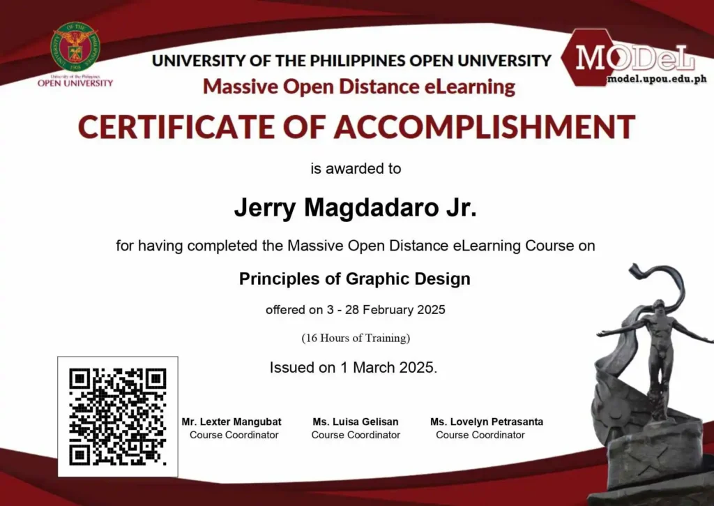 MOOC certificate graphic design white color orientation.