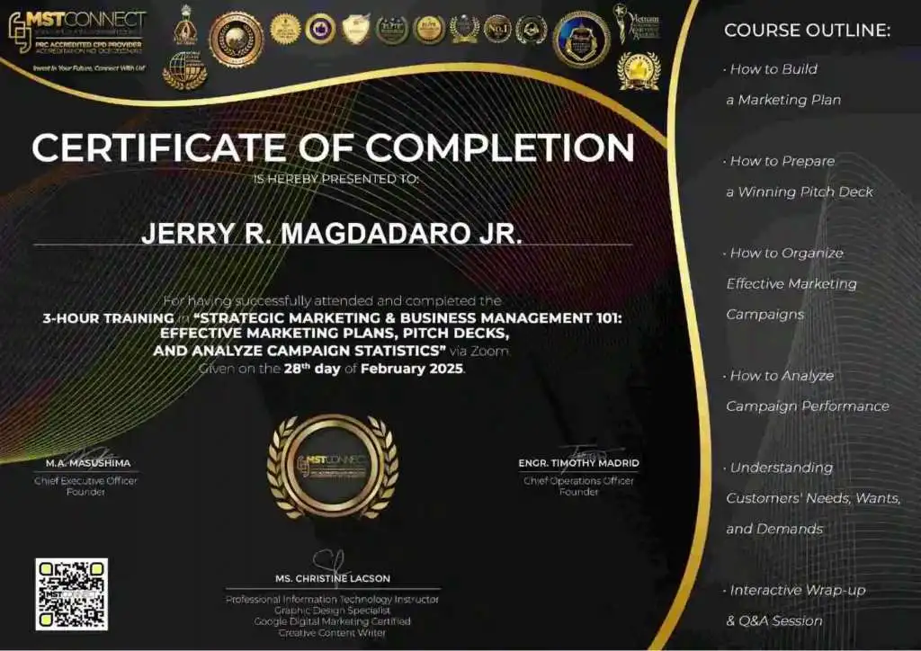 Certificate of strategic marketing color black.