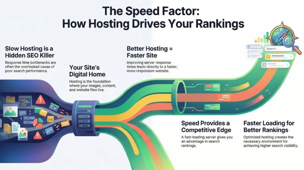Technical SEO checklist showing hosting speed impact on rankings